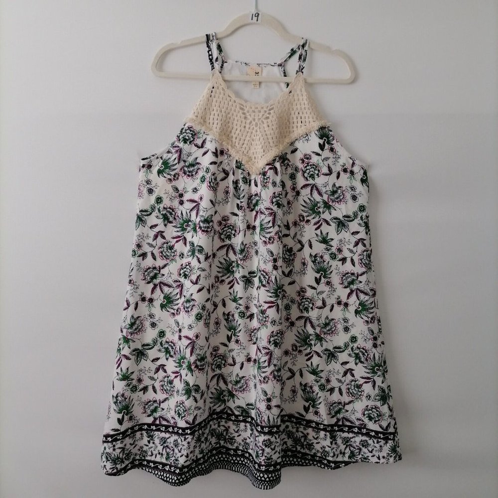 Pink Owl Apparel Womens White Halter Neck Floral Crochet Tank Top Size Large